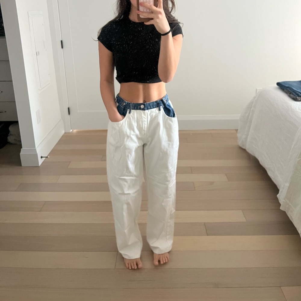 Two tone barrel jeans